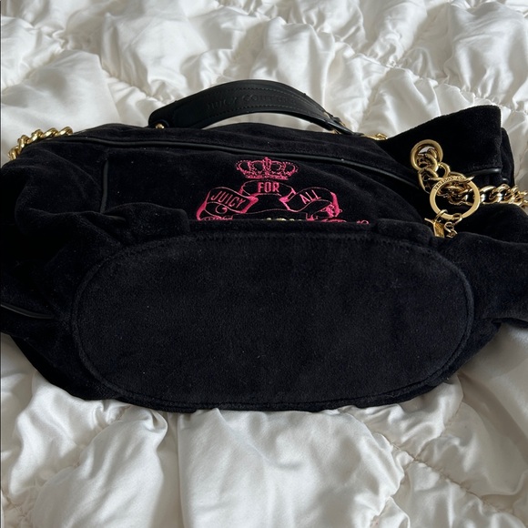 RARE Vintage Juicy Couture Velour Hobo Chain Charm Y2k Black, Gold, Hot Pink HTF - Picture 8 of 16